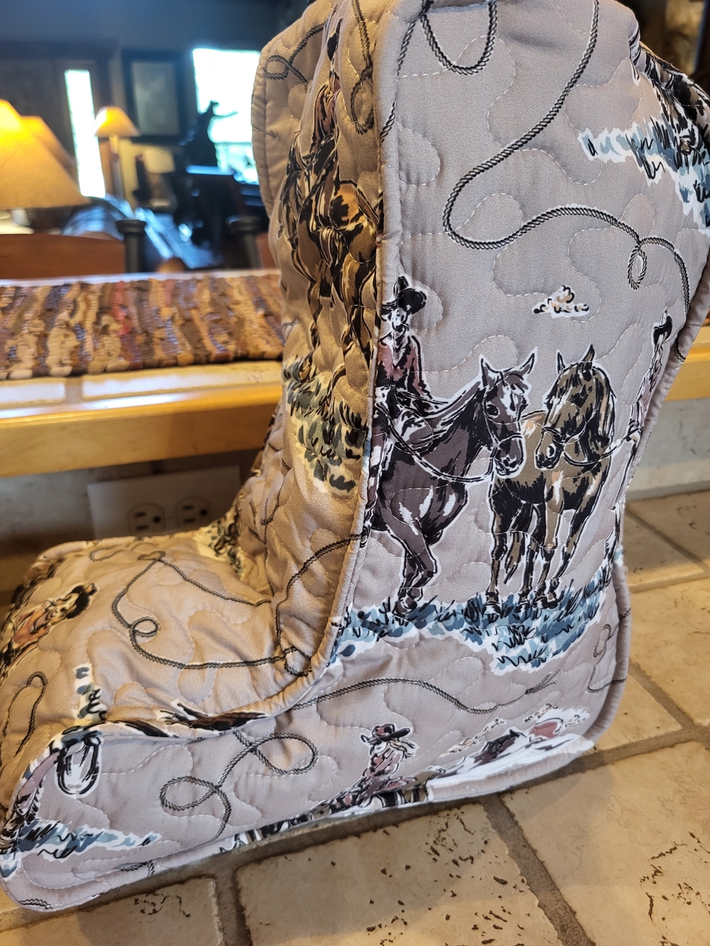 Western Print Boot Bag in Taupe